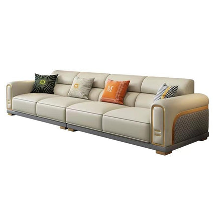 Italian Luxury Straight-row Leather Sofa Set Modern American-style Living Room High-end Sponge Filled