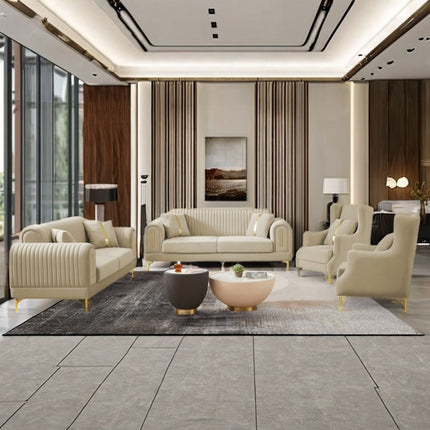 Luxury Nordic Light Luxury Square Gold Steel Sofa Set New Design Modern 3-Seat Velvet Sofa for Living Room Villa