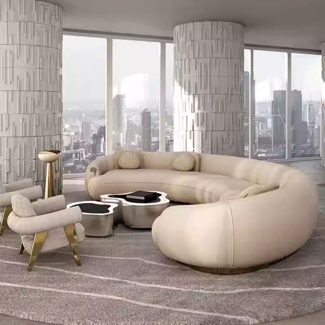 Furnistyle High Quality Modern Minimalist Sofa Cama Microfiber Leather Large Curved Sofa Set Solid Wood Frame for Living Room