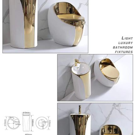 Western Design Royal Bathroom Golden Plated Pedestal Basin for Hotel