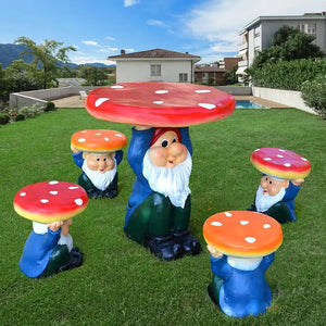 Outdoor Ornamental Sculpture Cartoon Inspired Fiberglass Mushroom Garden Table and Chairs