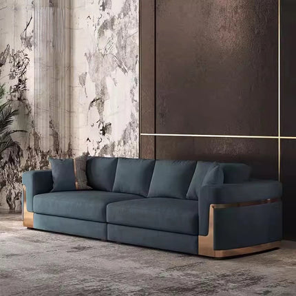 Italian-style Light-luxury Modern Minimalist Genuine Leather Sofa Set Matte Fabric New Style Large Homes Villas Wood Sponge