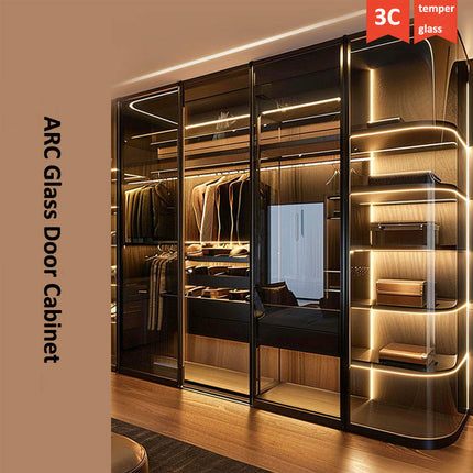 Modern Tempered Glass Arc Cabinet Door Aluminum Alloy Profile Frame for Kitchen Wardrobe