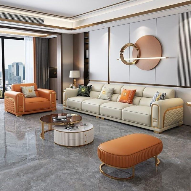 Italian Luxury Straight-row Leather Sofa Set Modern American-style Living Room High-end Sponge Filled