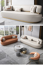 Charger l&#39;image dans la galerie, Gold Metal Style Fabric Leather Sofa Armrest Couch Cover Modern Design 3 Seater Sofa
