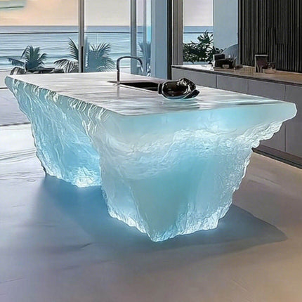 Modern Light Luxury Transparent Resin Desk Square Bar Table Crystal Like Art Furniture Glowing Island Counter