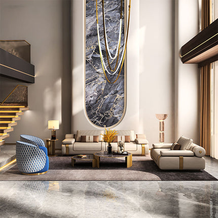 Light Luxury Modern Genuine Leather Three Seat Sofa for Living Room