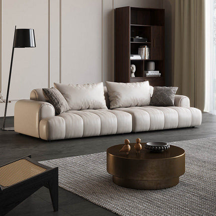 Nordic Modern Sofa Genuine Leather 3-Seater High Resilience Sponge Latex Filling for Small Spaces Wabi-Sabi Minimalist Design