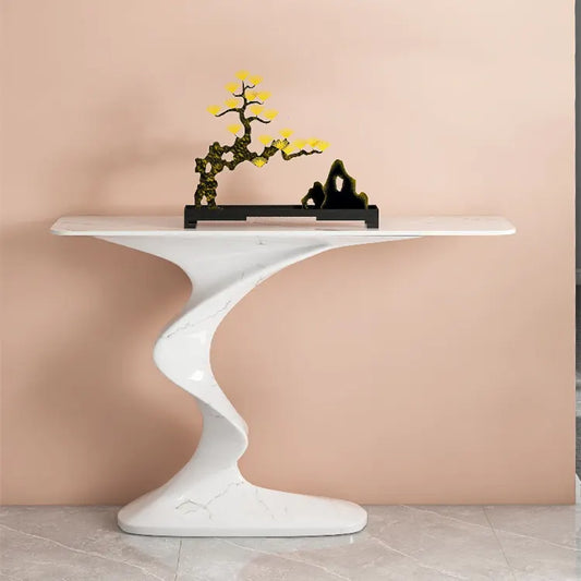 Italian Console table White Accent Modern Luxury Metal Art Designer Marble