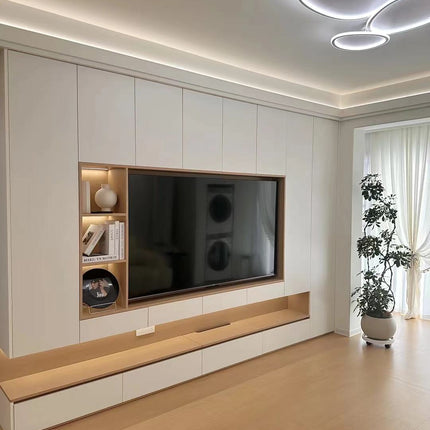 Solid Wood TV Stand Full Wall Background Storage Integrated Cabinet Glass Table for Living Room Viewing