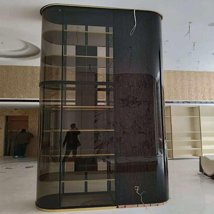 Modern Tempered Glass Arc Cabinet Door Aluminum Alloy Profile Frame for Kitchen Wardrobe