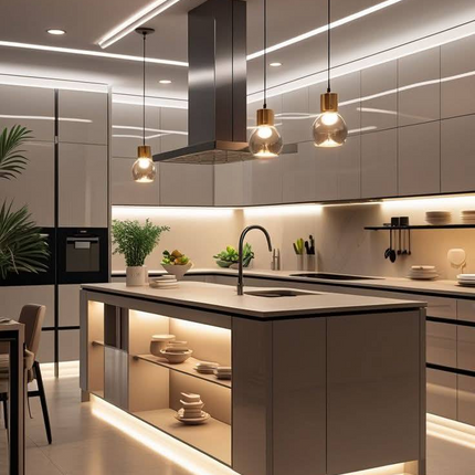 Customized Eco-Friendly Artificial Marble Faucet Waterproof High Glossy Modular Modern Design Kitchen Cabinets