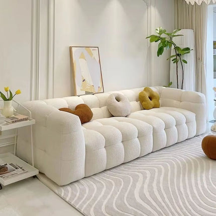 Customized Size Modern Simple Nordic Straight Line Sofa French Cream Lamb Fleece Fabric Sponge Living Room Small Furniture