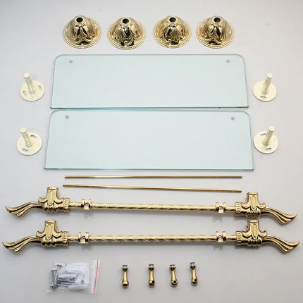 Luxuriöses königliches Doppelregal aus Glas, Messing, vergoldet, galvanisiert, schwer