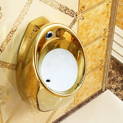 Luxury Sanitary Wares Plated Ceramic Auto Flush Sensor Gold and Silver Color Pissing Urinal for Hotel