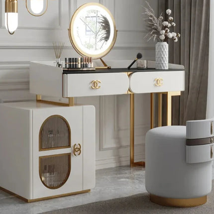 Gold Stainless Steel Mirror Makeup Dresser Dressing Table Modern Style