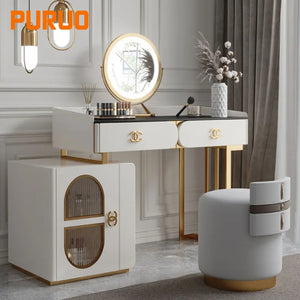 Gold Stainless Steel Mirror Makeup Dresser Dressing Table Modern Style
