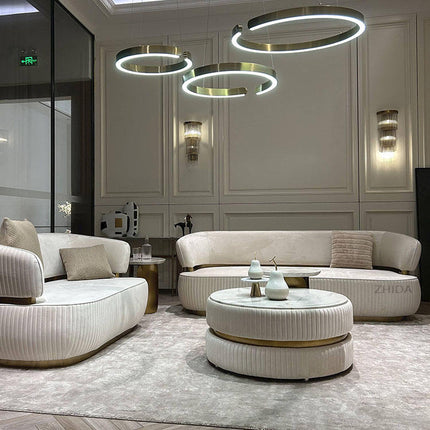 Modern Elegant Villa Living Room Dual Color Cream White Fabric and Grey Fabric Black Modular Sectional Combination Sofa Couch