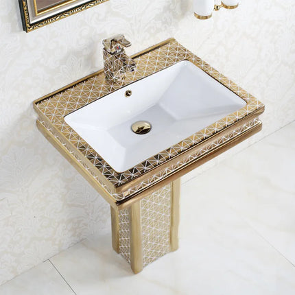 Luxury Ceramic Sink Gold Plated Square Shape