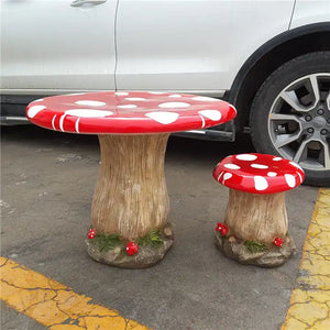 Outdoor Ornamental Landscape Sculpture Resin Fiberglass Mushroom Table and Chair Set