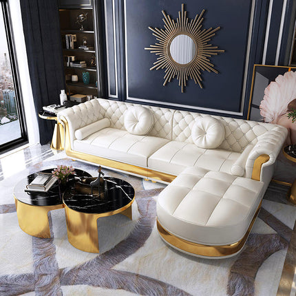 Luxury Nordic Style Living Room Furniture Sofas Sets With Button Tufted Nappa Leather 1-4 Seats Sofa for Home Hotel Apartment
