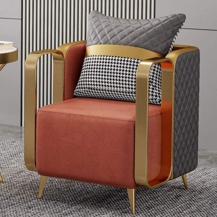 Modern Luxury Single Armchair with Gold Metal Frame and Fabric for Apartment and Hotel Lobby Use