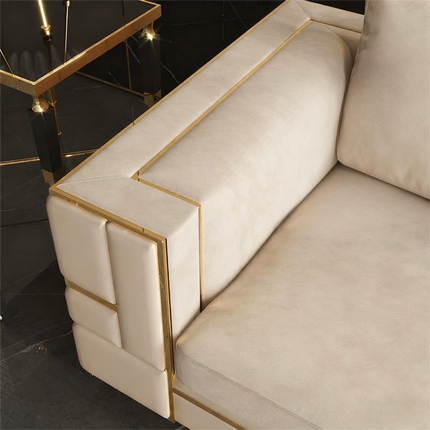 Luxury Upholstered Reclining Boucle Sofa Set Fabric Sponge Modern Sectional Stainless Steel Frame Pillow Back Villa Living Room