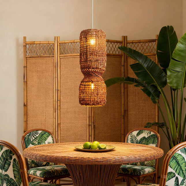 Vintage Rattan Chandelier Home Kitchen Dining Room Project Lighting Design Handwoven Restaurant Decoration Lampshade