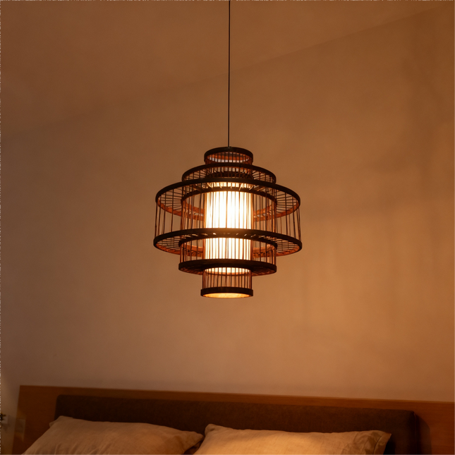 Rattan Ceiling Hanging Chandeliers Decorative Restaurant Lighting Bamboo Weaving Rattan Pendant Light for Indoor