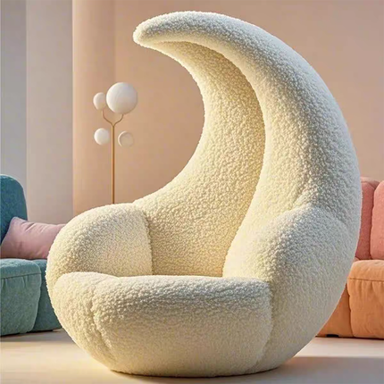 Cream Moon Lazy Sofa Chair Modern Leisure Single Chair for Living Room Office Balcony Simple Design Comfortable Recliner