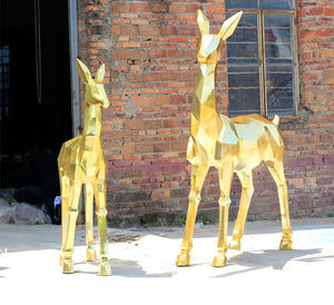 Gold Lighted Fiberglass Sculpture Geometric Christmas Deer