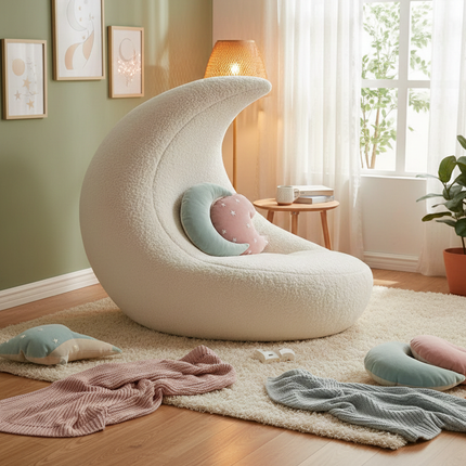 Cream Moon Lazy Sofa Chair Modern Leisure Single Chair for Living Room Office Balcony Simple Design Comfortable Recliner