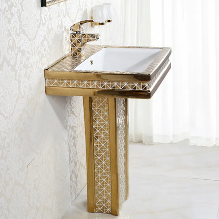 Luxury Ceramic Sink Gold Plated Square Shape