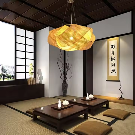 Japanese Style Rattan Pendant Light Modern Design LED 3500K Warm White Hanging Ceiling Light for Home