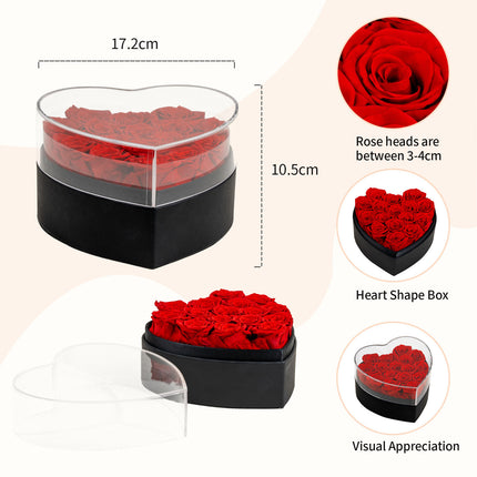 Roses stabilisées d'Équateur en forme de cœur, présentées dans un sac à main. Idée cadeau pour la Saint-Valentin. Durée de vie : 2 à 3 ans.