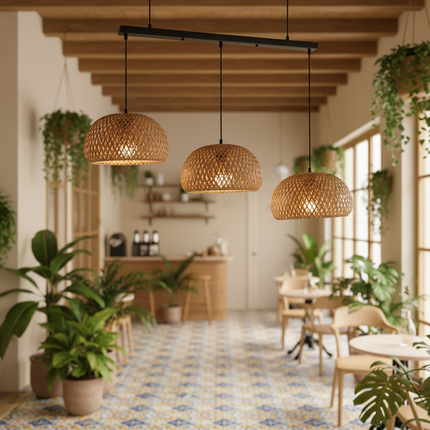 Bamboo Lantern Pendant Lamp with Natural Rattan Wicker Hand-Woven Lampshades Indoor Lighting Fixture for Room Decor