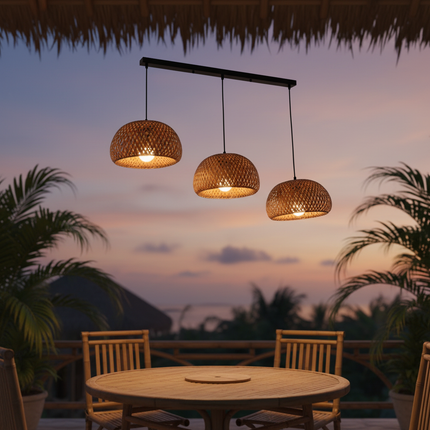 Bamboo Lantern Pendant Lamp with Natural Rattan Wicker Hand-Woven Lampshades Indoor Lighting Fixture for Room Decor