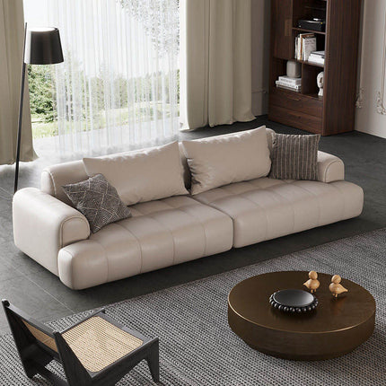 Nordic Modern Sofa Genuine Leather 3-Seater High Resilience Sponge Latex Filling for Small Spaces Wabi-Sabi Minimalist Design