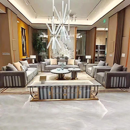 Italian Style Luxury Snake Leather Sofa Villa Modern Living Room Fabric Velvet Button Tufted Sofa Sets