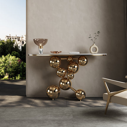 Stainless Steel Sintered Stone Console Table Corner Golden