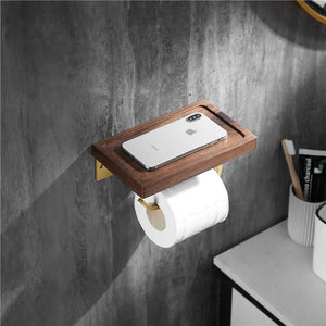 Bathroom Accessories Paper Towel Holder Walnut Brushed Gold Mobile Phone