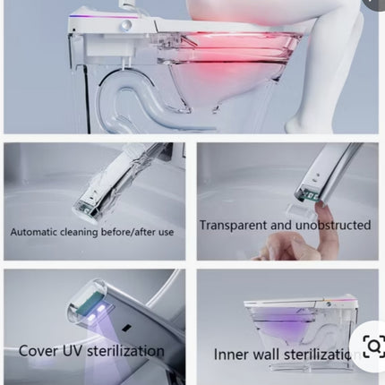 Collage of a dental cleaning device with features highlighted.