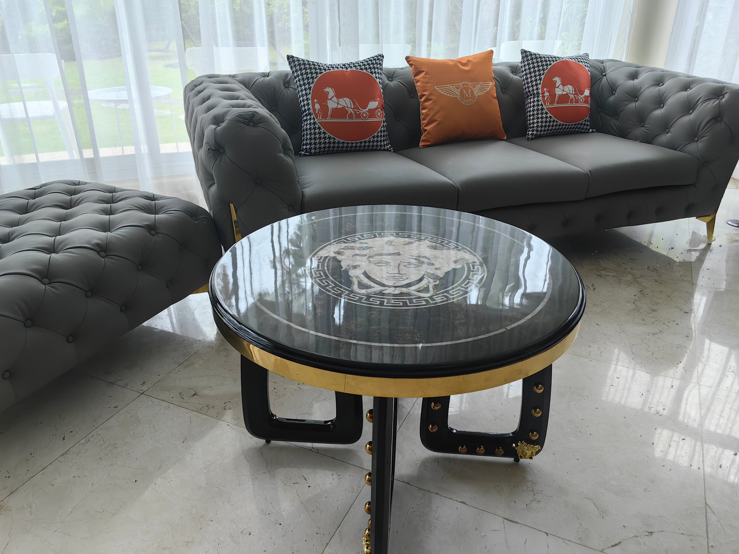 Luxury Italian Medusa Wood Coffee Table Set of 2