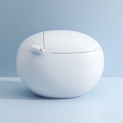 White spherical object on a light blue background