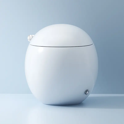White spherical object on a light blue background