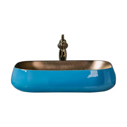 Blue and Gold Porcelain Countertop Bathroom Art Hand Wash