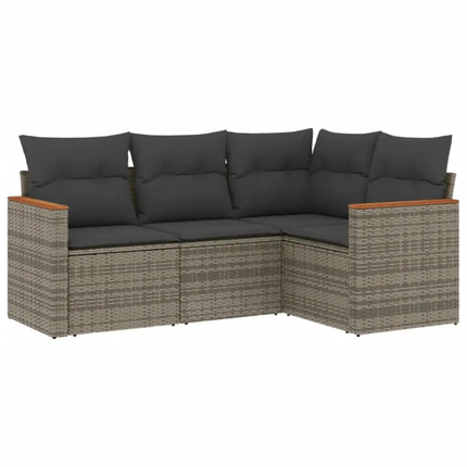 Outdoor sectional sofa with dark cushions on a white background