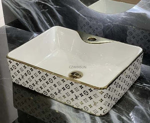 White Gold Luxury LV Style Porcelain Countertop Bathroom Basin