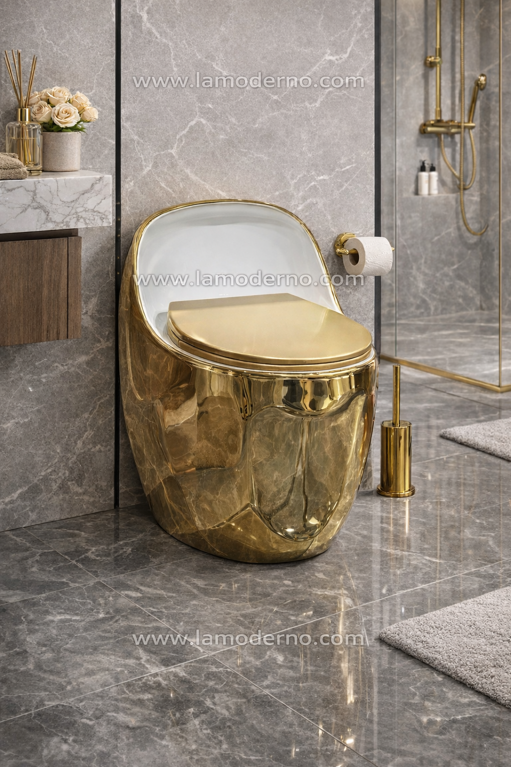 Porcelain Egg Gold Toilet Bowl Wave Design WC Flush Commode Bathroom T ...