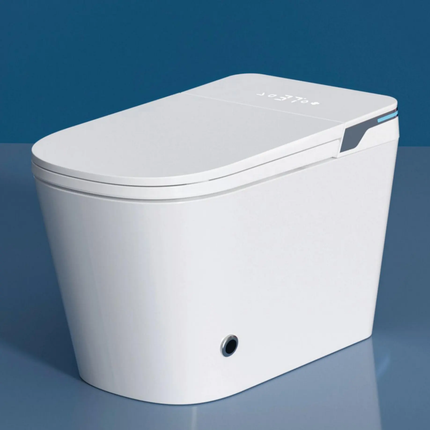 White toilet bowl with a blue background